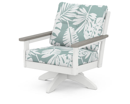 POLYWOOD® Vineyard Deep Seating Swivel Chair in White / Driftwood / Leaf Glacier Spa