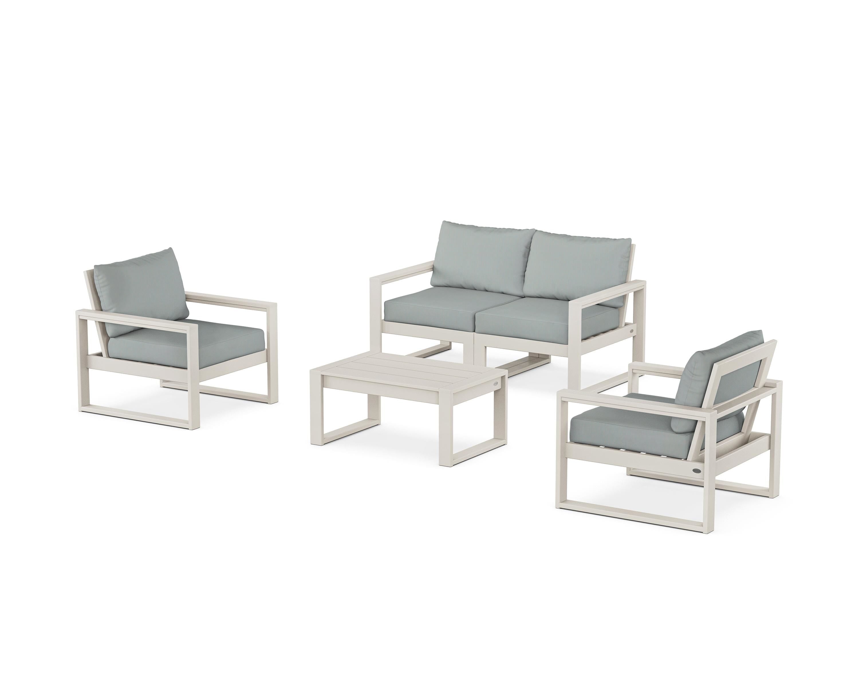 POLYWOOD® EDGE Sectional 4-Piece Deep Seating Set with Loveseat in Sand / Spa