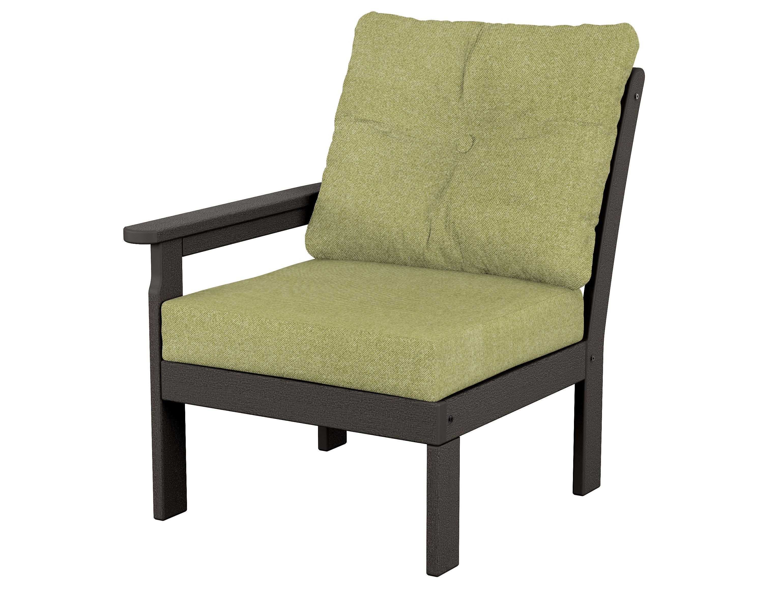 POLYWOOD® Vineyard Modular Left Arm Chair in Vintage Coffee / Chartreuse Boucle