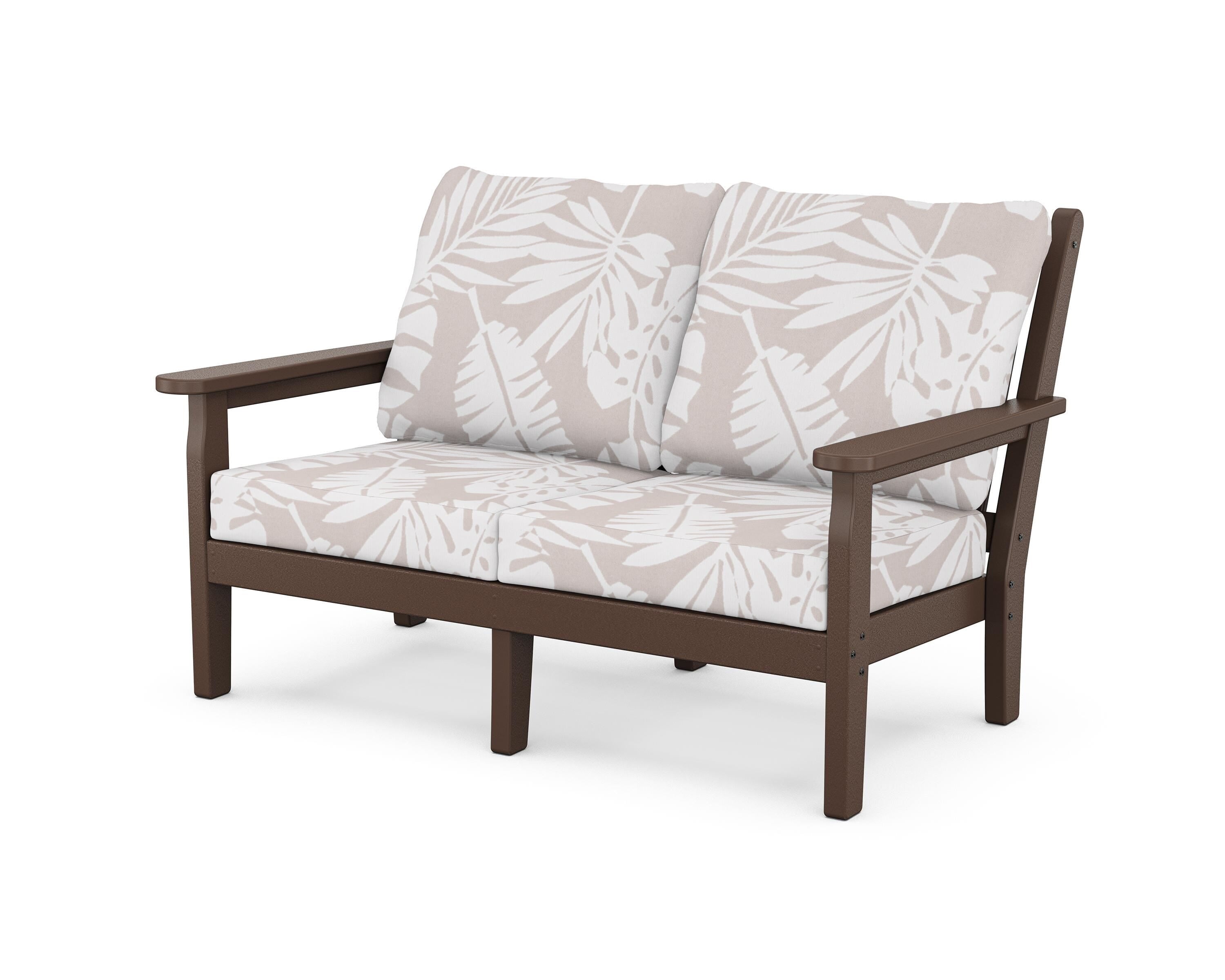 POLYWOOD® Chippendale Deep Seating Loveseat in Mahogany / Leaf Dune Burlap