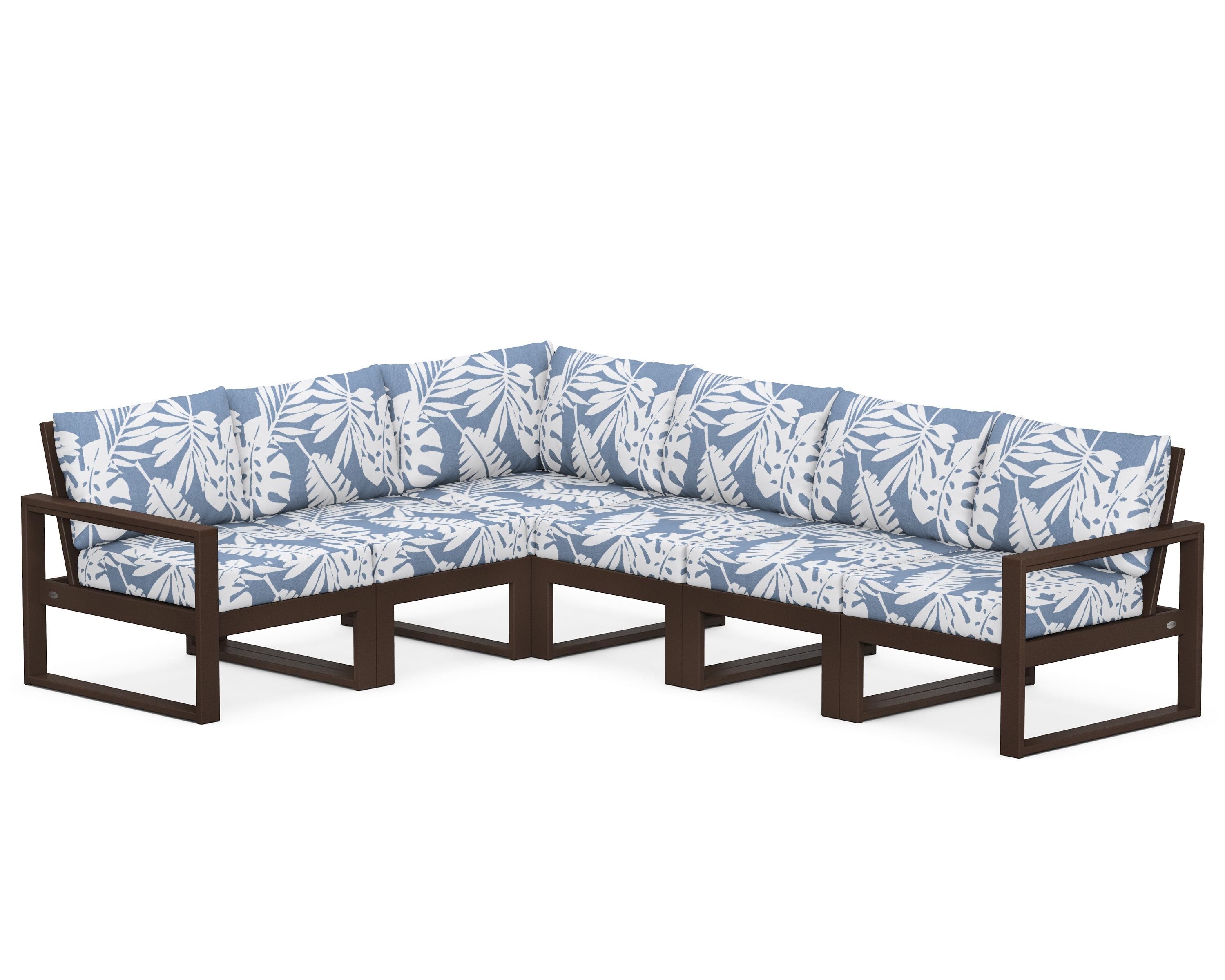 POLYWOOD® EDGE 6-Piece Modular Deep Seating Set in Mahogany / Leaf Sky Blue