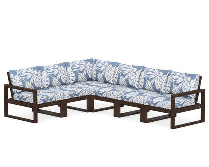 POLYWOOD® EDGE 6-Piece Modular Deep Seating Set in Mahogany / Leaf Sky Blue