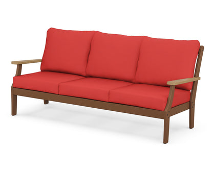 POLYWOOD® Braxton Deep Seating Sofa in Teak / Natural / Crimson Linen