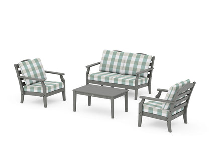 Draper James™ by  POLYWOOD® Savannah 4-Piece Deep Seating Set with Loveseat in Slate Grey / Buffalo Plaid Glacier Spa