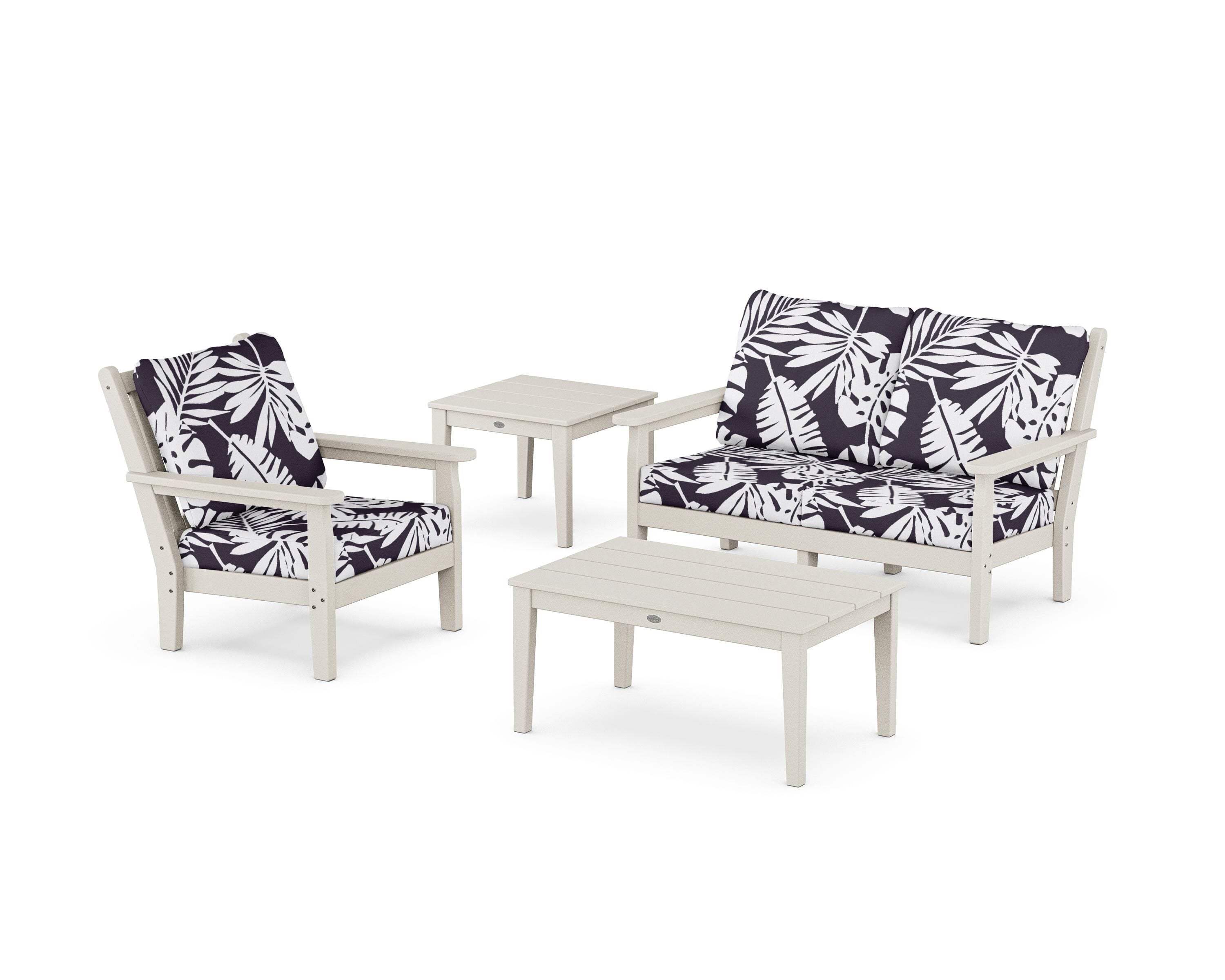 POLYWOOD® Chippendale 4-Piece Deep Seating Set in Sand / Leaf Navy