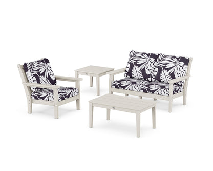 POLYWOOD® Chippendale 4-Piece Deep Seating Set in Sand / Leaf Navy