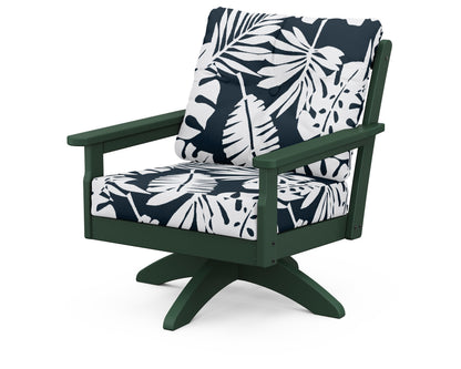 POLYWOOD® Vineyard Deep Seating Swivel Chair in Green / Leaf Marine Indigo