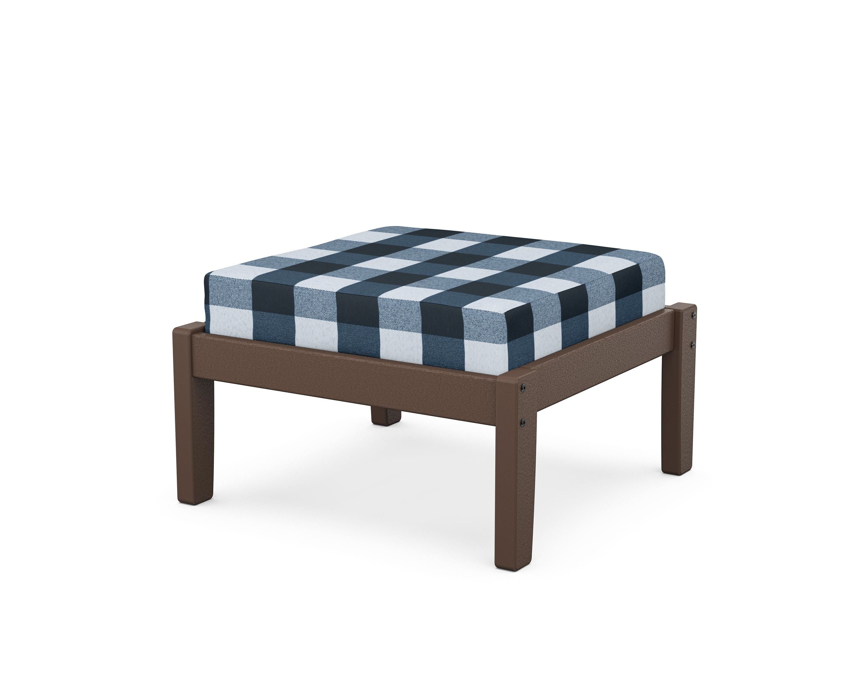 Unbranded Deep Seating Ottoman in Mahogany / Buffalo Plaid Marine Indigo