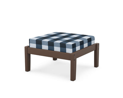 Unbranded Deep Seating Ottoman in Mahogany / Buffalo Plaid Marine Indigo