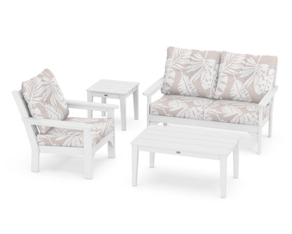 POLYWOOD® Vineyard 4-Piece Deep Seating Set in White / Leaf Dune Burlap