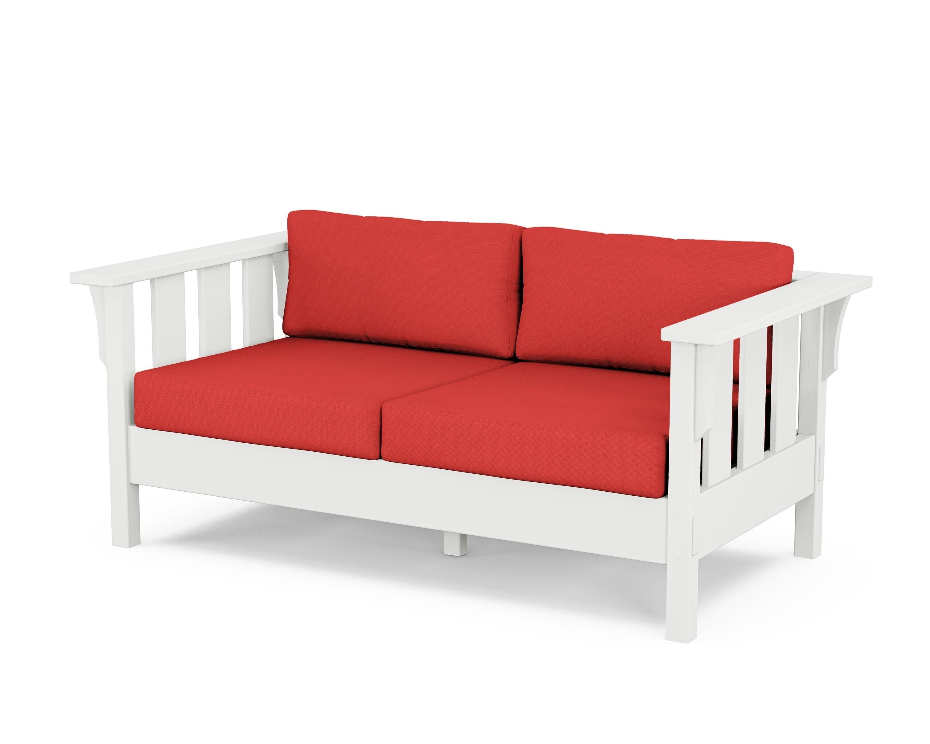 Martha Stewart by POLYWOOD® Acadia Deep Seating Loveseat in White / Crimson Linen