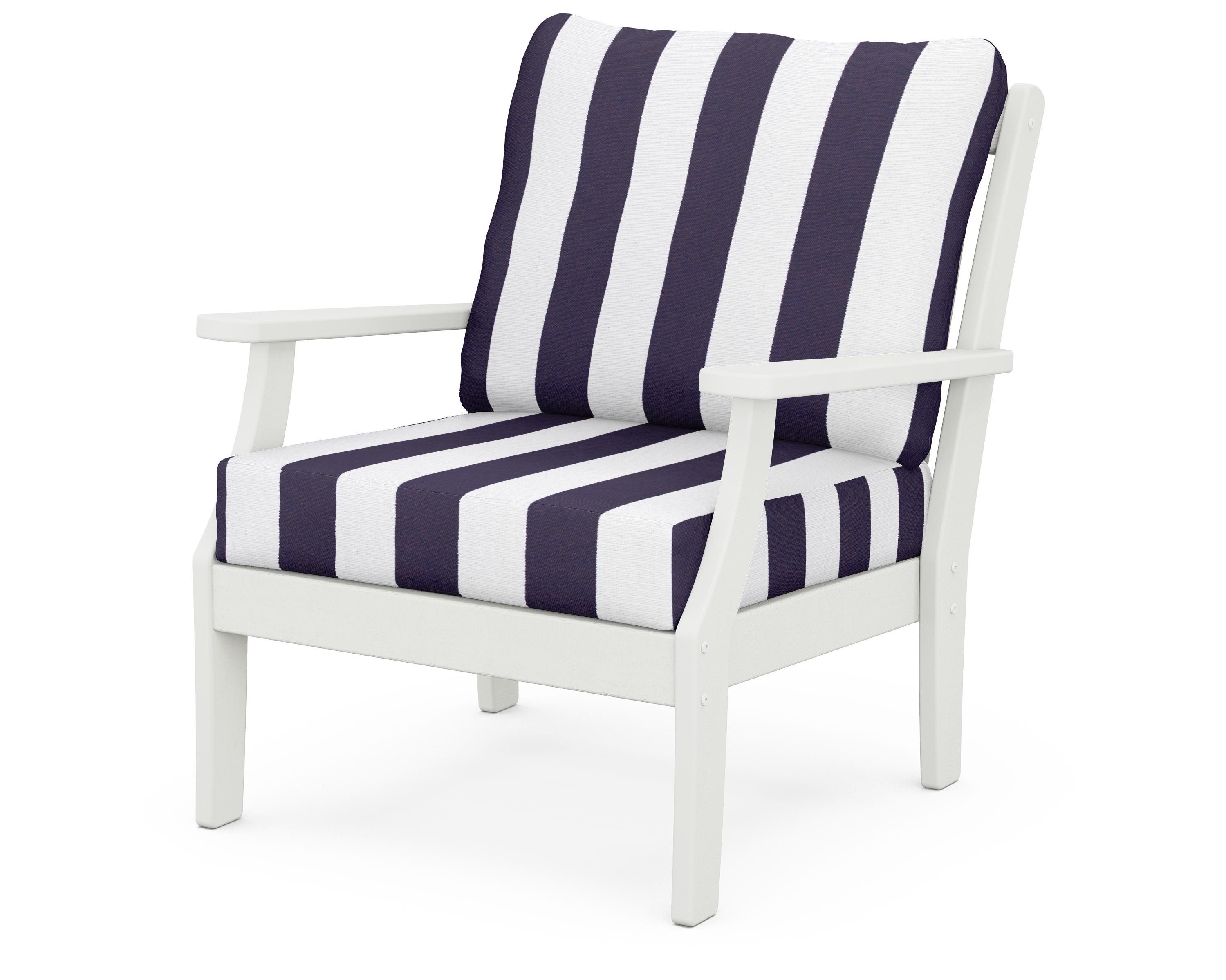 POLYWOOD® Braxton Deep Seating Chair in Vintage White / Cabana Stripe Navy