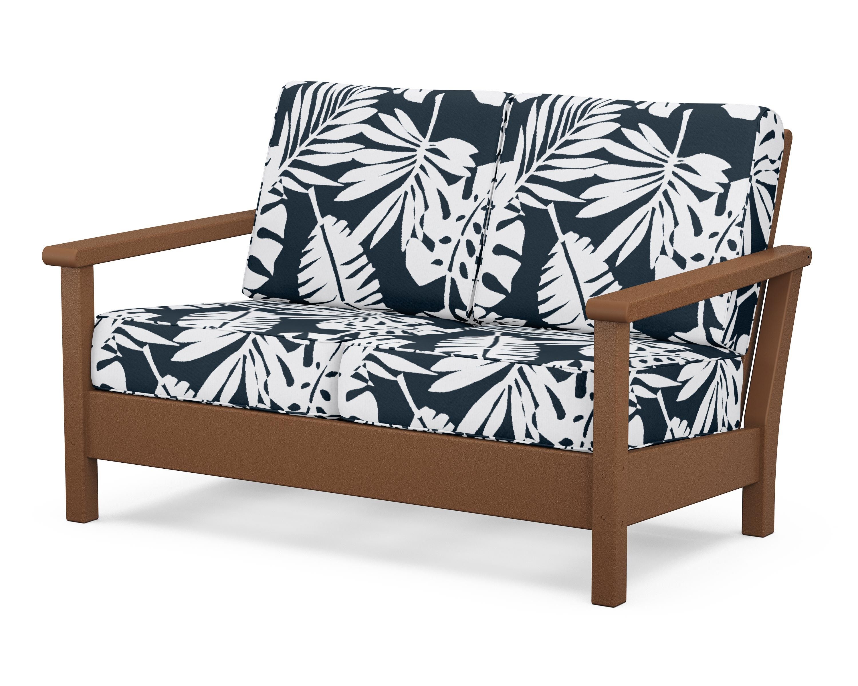 POLYWOOD® Harbour Deep Seating Loveseat in Teak / Leaf Marine Indigo