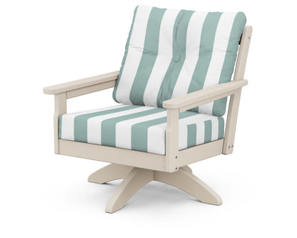 POLYWOOD® Vineyard Deep Seating Swivel Chair in Sand / Cabana Stripe Glacier Spa