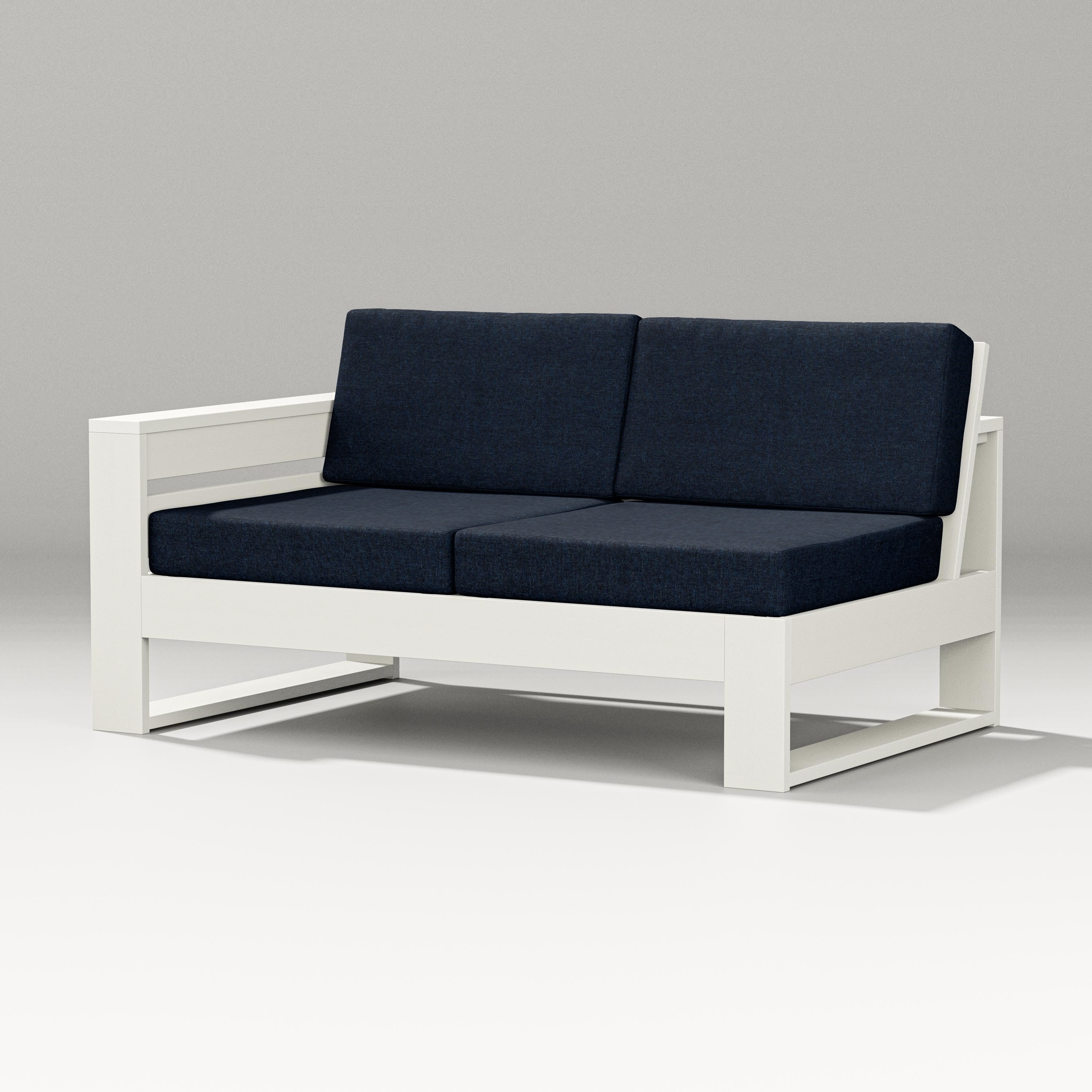 PW Designer Series Latitude Modular Left Arm Loveseat in Vintage White / Marine Indigo