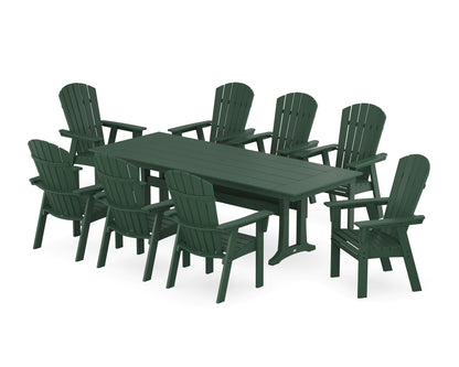POLYWOOD® Nautical 9-Piece Curveback Adirondack Farmhouse Dining Set with Trestle Legs in Green