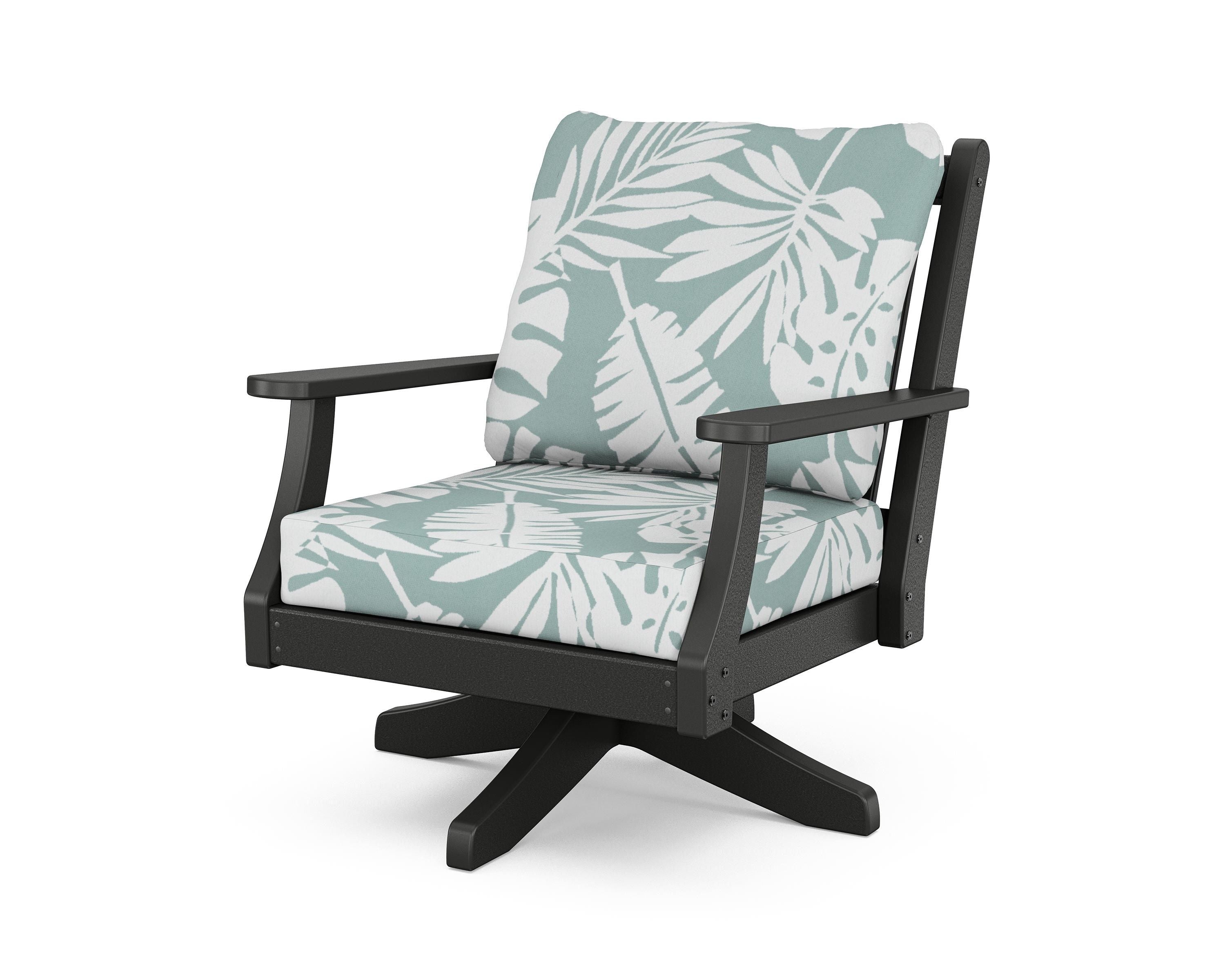 Country Living Wovendale Deep Seating Swivel Chair in Black / Leaf Glacier Spa