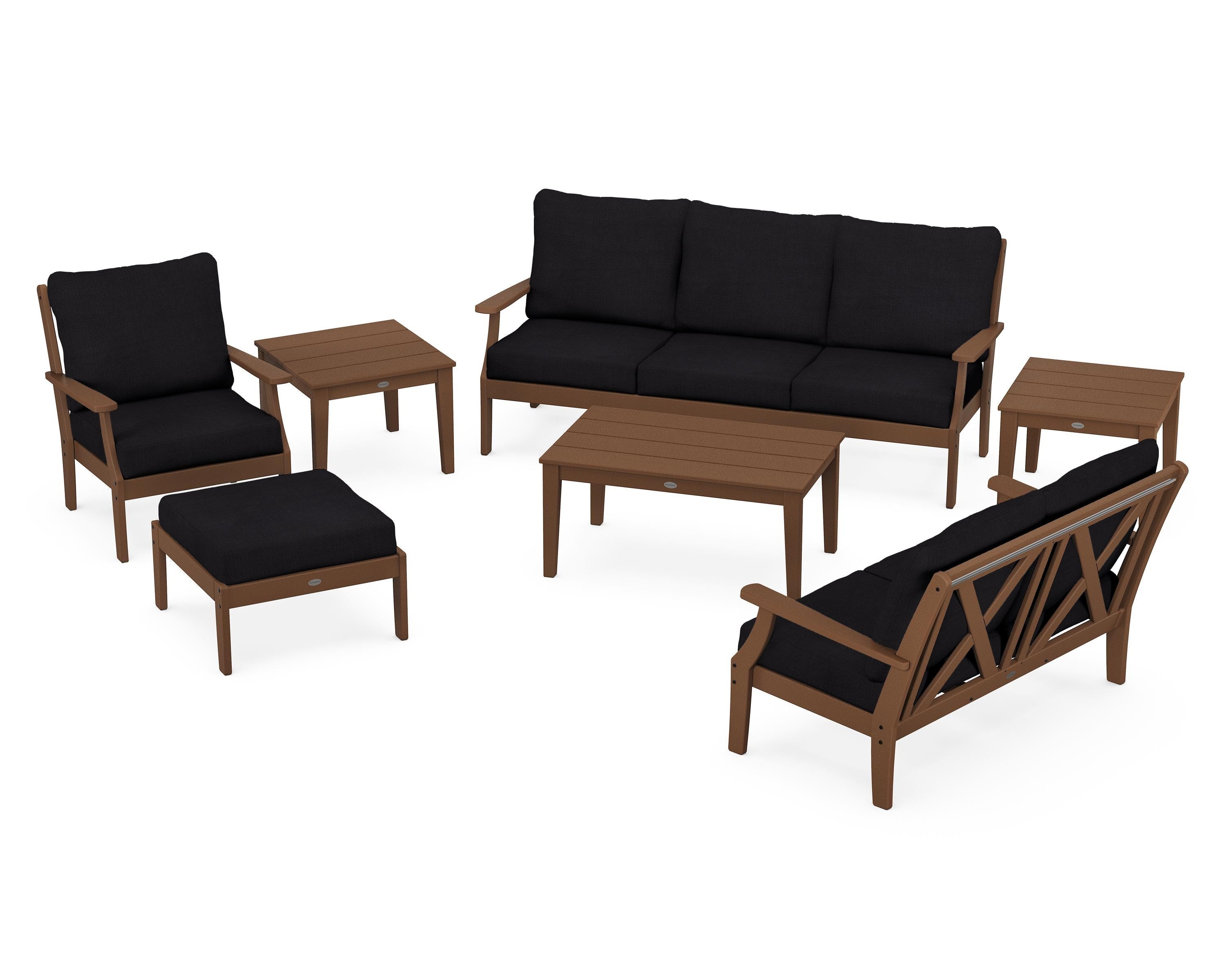POLYWOOD® Braxton 7-Piece Deep Seating Set in Teak / Midnight Linen