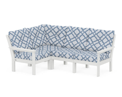 POLYWOOD® Vineyard 4-Piece Sectional in White / Trellis Sky Blue