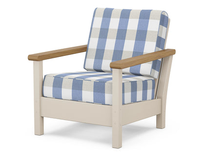 POLYWOOD® Harbour Deep Seating Chair in Sand / Natural / Buffalo Plaid Sky Blue