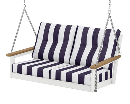POLYWOOD® Vineyard Deep Seating Swing in White / Natural / Cabana Stripe Navy