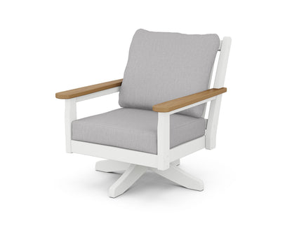 POLYWOOD® Chippendale Deep Seating Swivel Chair in White / Natural / Granite