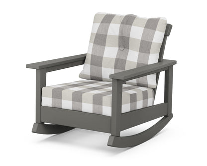 POLYWOOD® Prescott Deep Seating Rocking Chair in Slate Grey / Buffalo Plaid Grey Mist