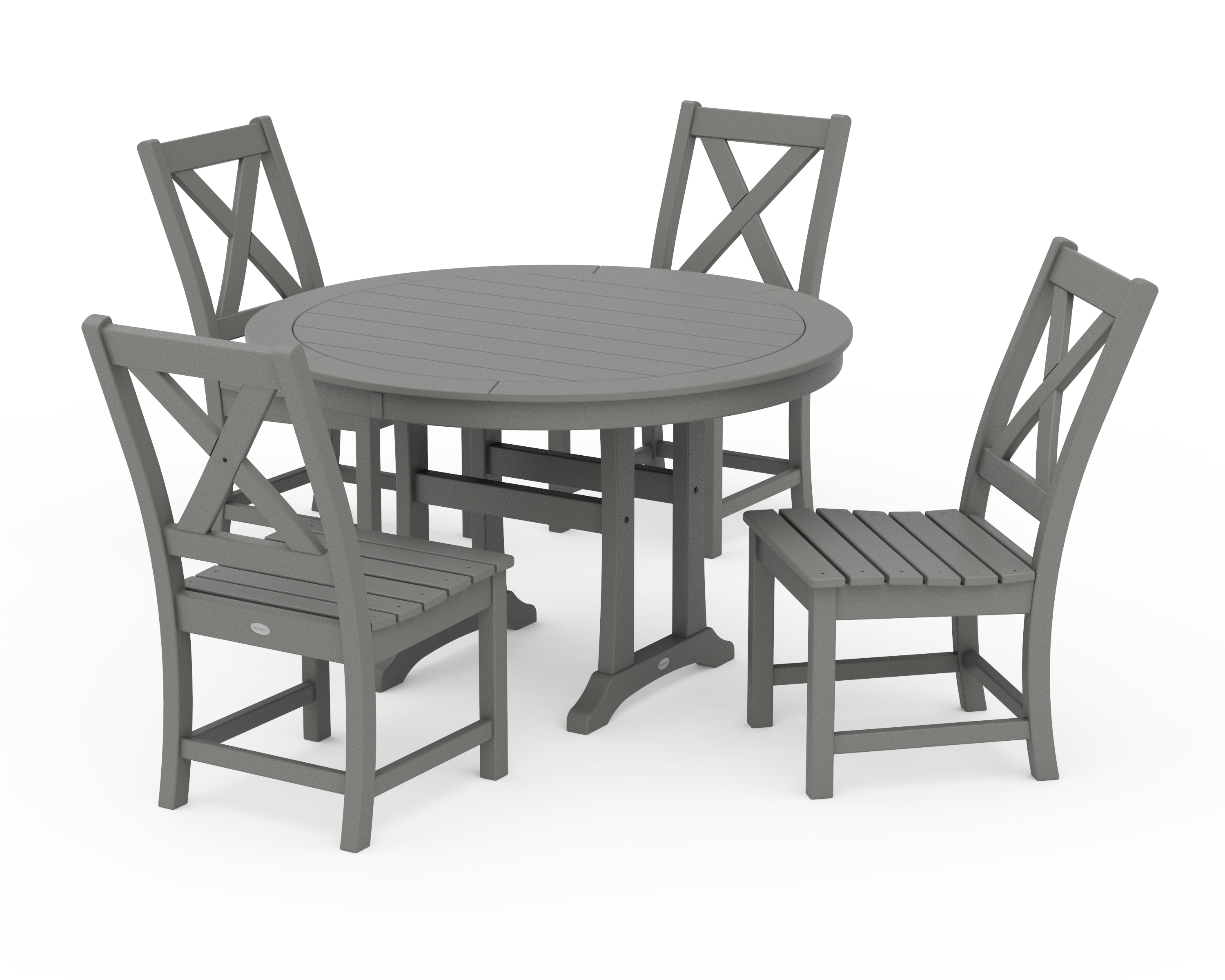 POLYWOOD® Braxton Side Chair 5-Piece Round Dining Set With Trestle Legs in Slate Grey