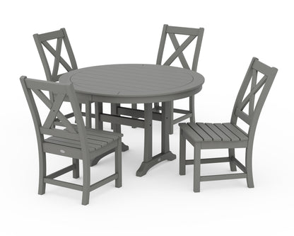 POLYWOOD® Braxton Side Chair 5-Piece Round Dining Set With Trestle Legs in Slate Grey