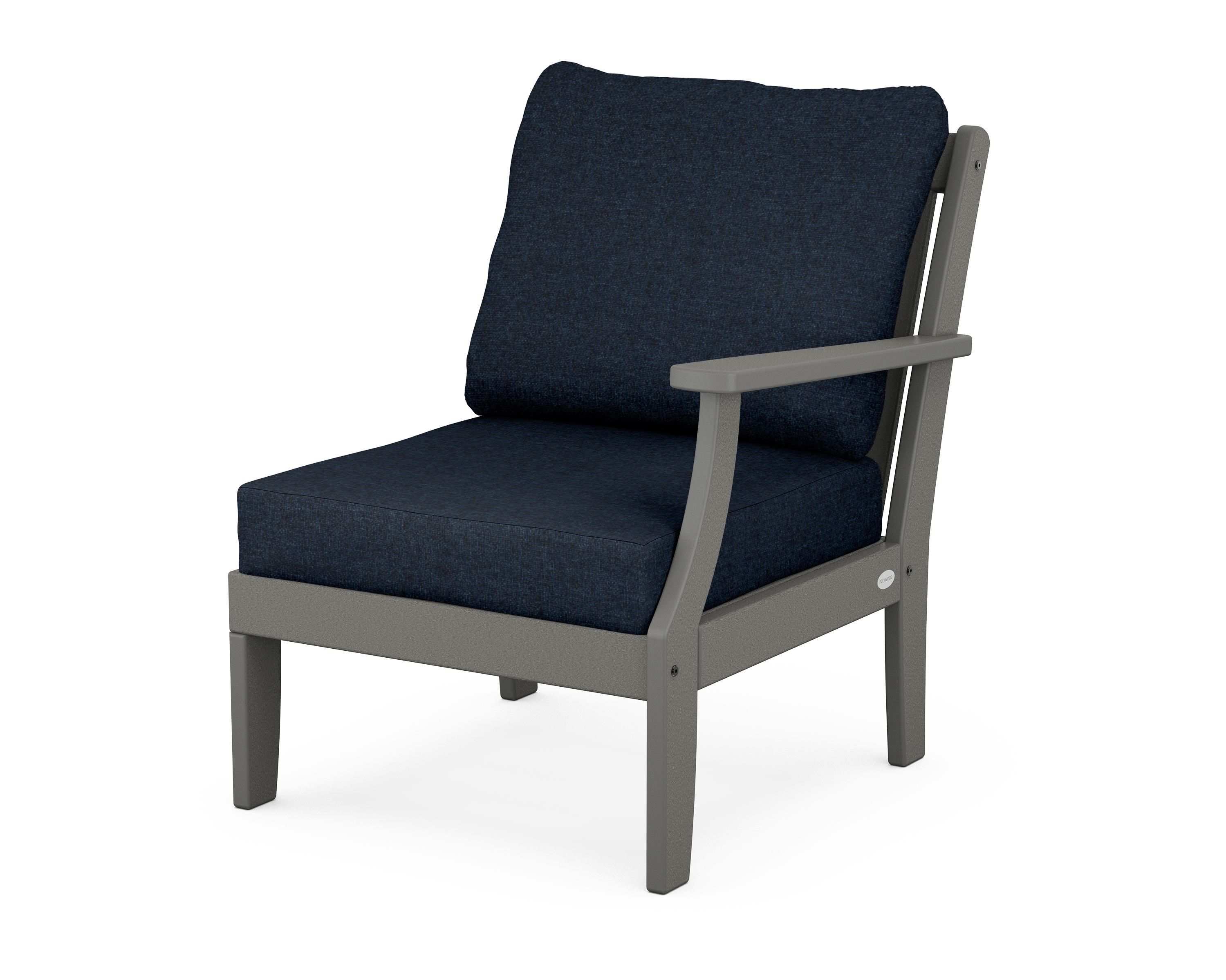 POLYWOOD® Braxton Modular Right Arm Chair in Slate Grey / Marine Indigo