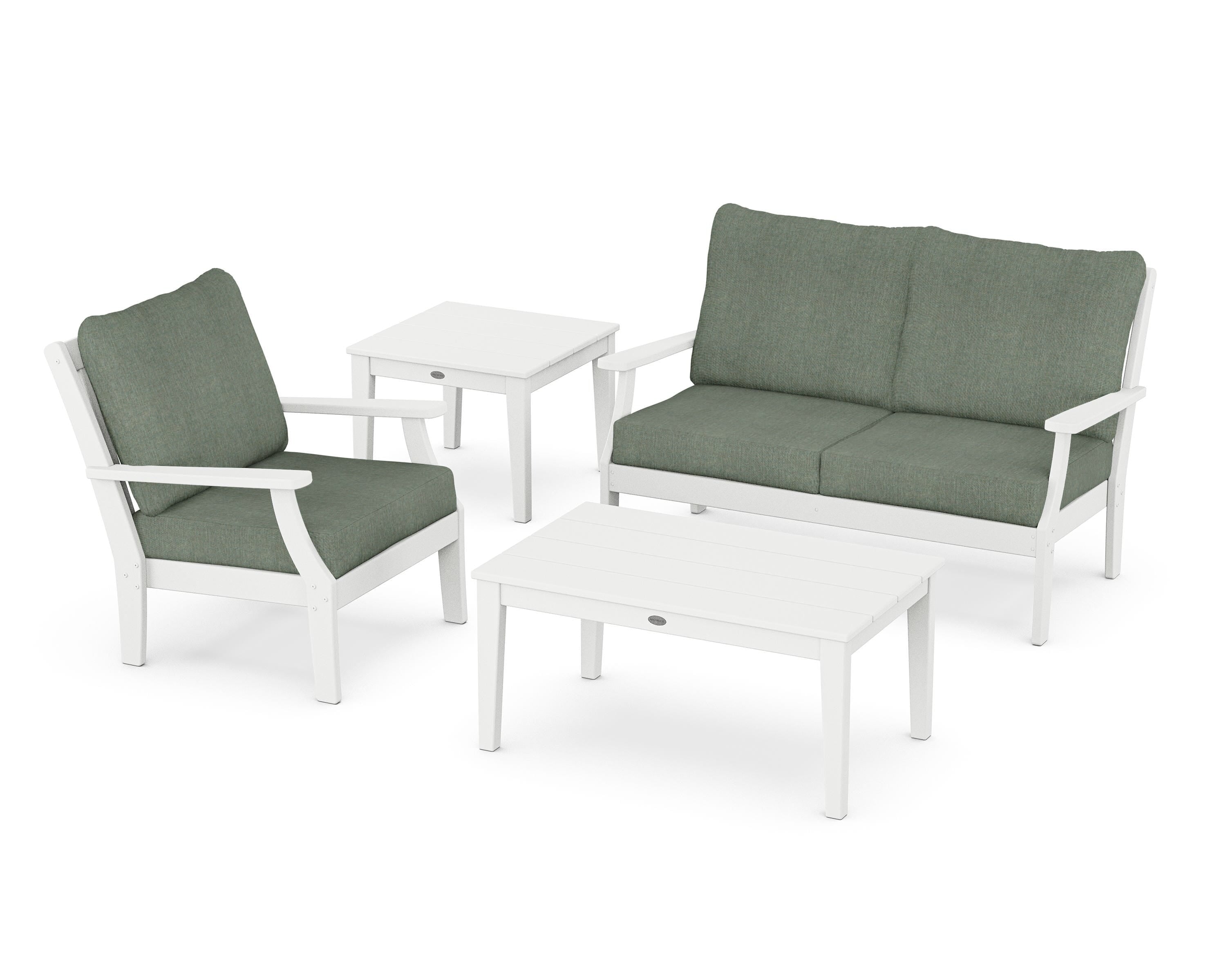 POLYWOOD® Braxton 4-Piece Deep Seating Set in White / Cast Sage