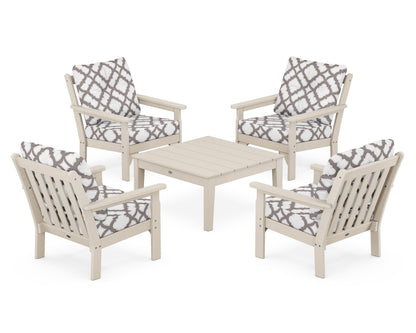 POLYWOOD® Vineyard 5-Piece Deep Seating Conversation Set in Sand / Trellis Grey Mist