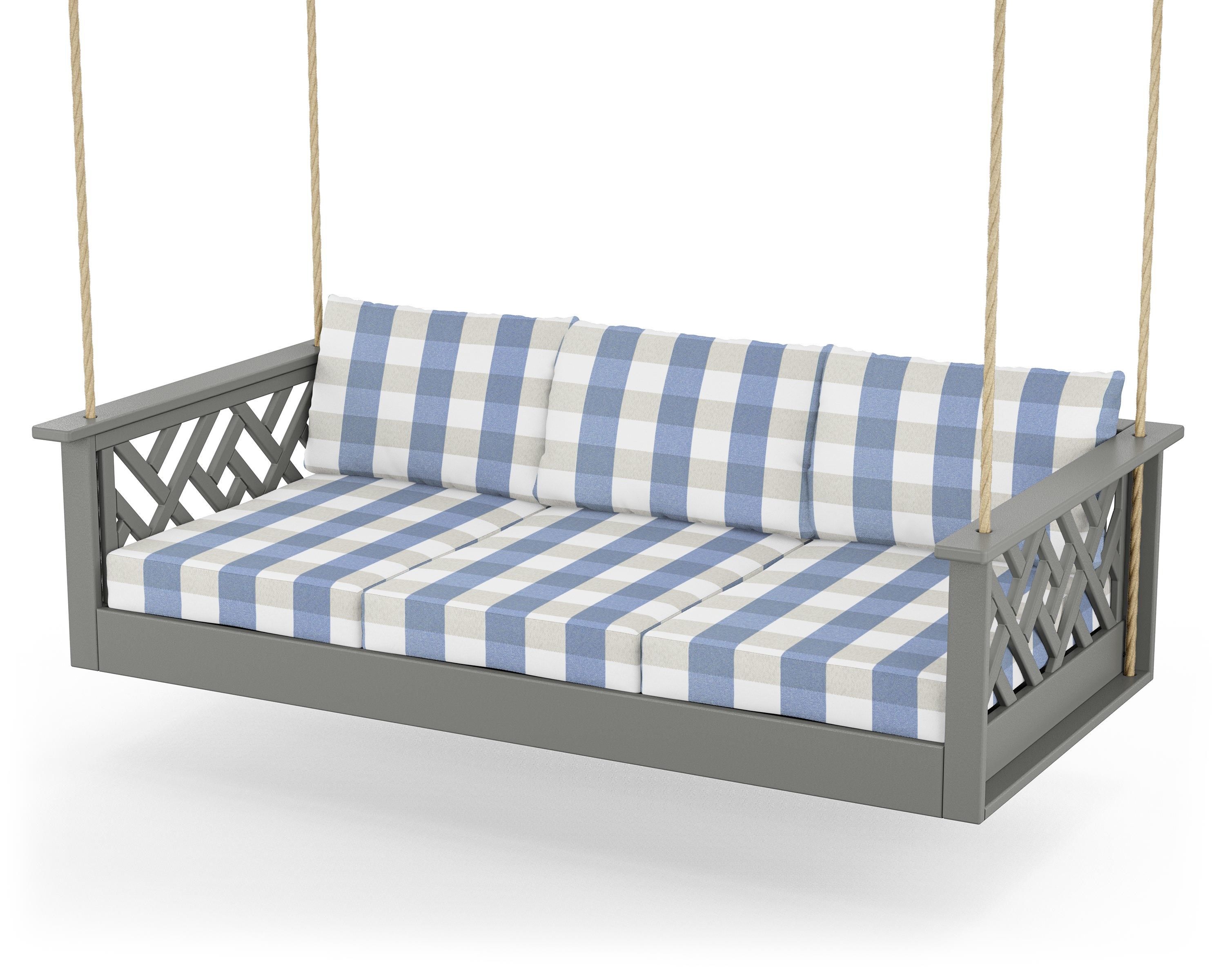 POLYWOOD® Chippendale Daybed Swing in Slate Grey / Buffalo Plaid Sky Blue