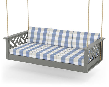 POLYWOOD® Chippendale Daybed Swing in Slate Grey / Buffalo Plaid Sky Blue