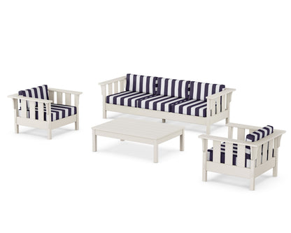 Martha Stewart by POLYWOOD® Acadia 4-Piece Deep Seating Set with Sofa in Sand / Cabana Stripe Navy