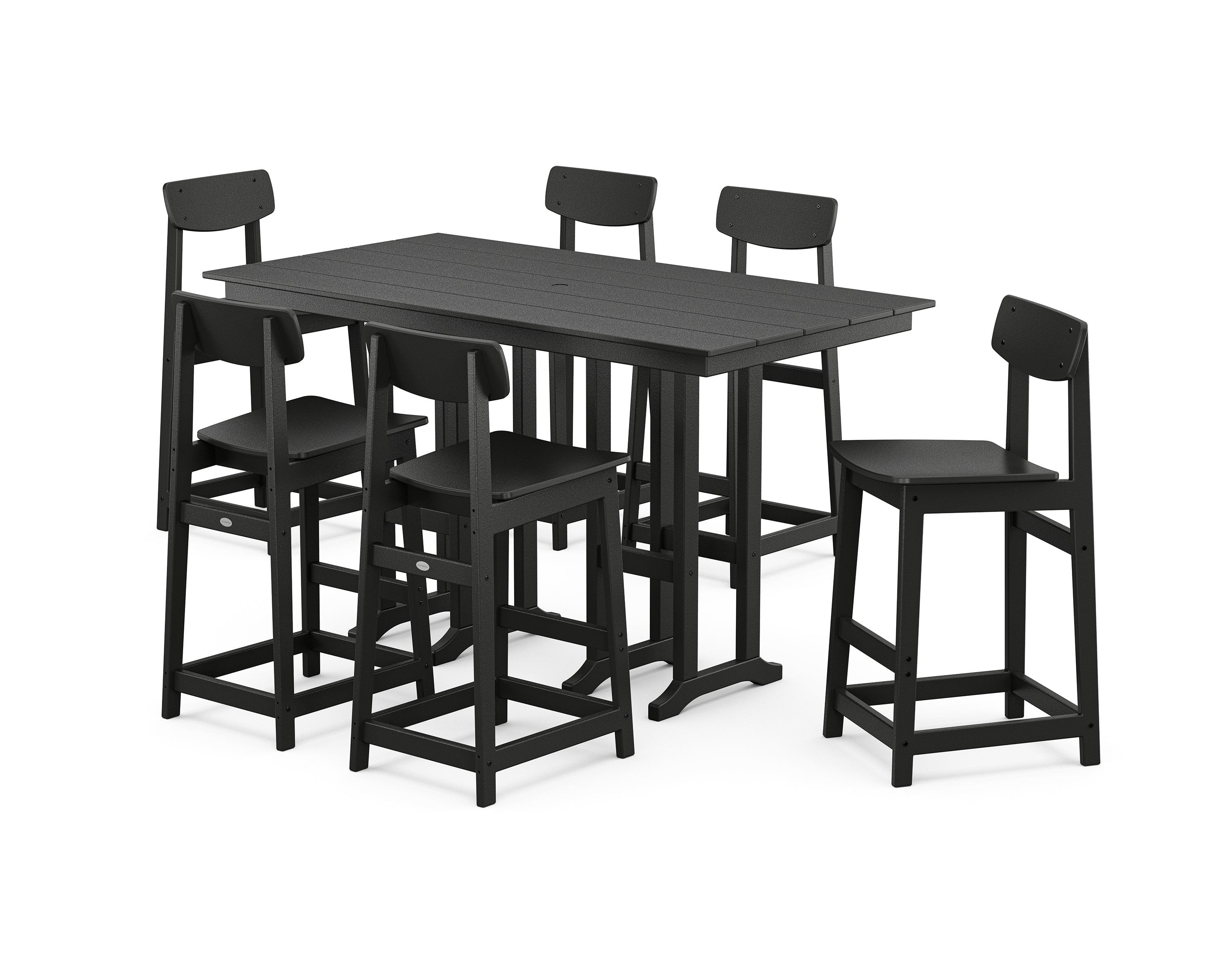 POLYWOOD® Modern Studio Urban Bar Chair 7-Piece Set in Black