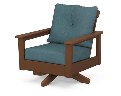 POLYWOOD® Prescott Deep Seating Swivel Chair in Teak / Ocean Teal