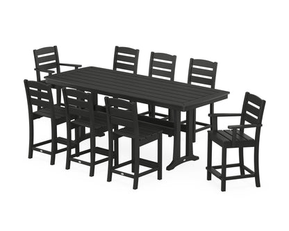 POLYWOOD® Lakeside 9-Piece Counter Set with Trestle Legs in Black