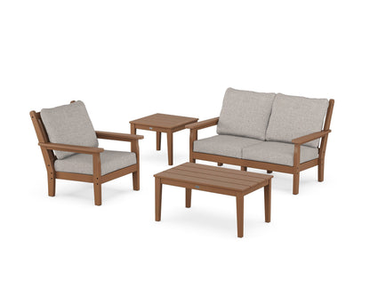 POLYWOOD® Chippendale 4-Piece Deep Seating Set in Teak / Weathered Tweed