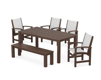 POLYWOOD® Coastal 6-Piece Parsons Dining Set with Bench in Mahogany / White Sling