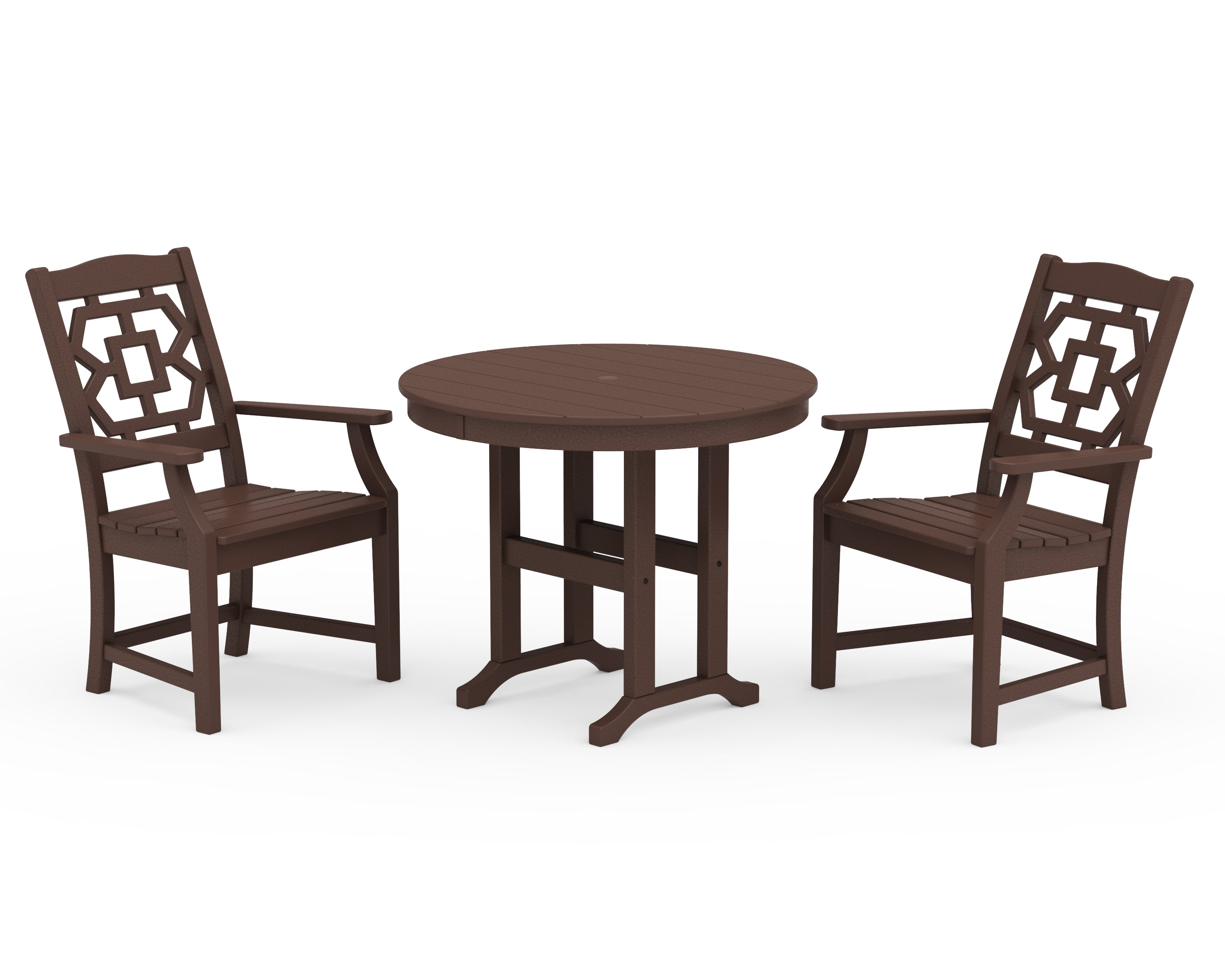 Martha Stewart by POLYWOOD® Chinoiserie 3-Piece Farmhouse Dining Set in Mahogany