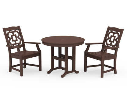 Martha Stewart by POLYWOOD® Chinoiserie 3-Piece Farmhouse Dining Set in Mahogany