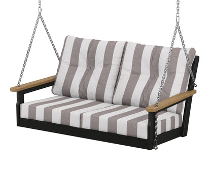POLYWOOD® Vineyard Deep Seating Swing in Black / Natural / Cabana Stripe Grey Mist