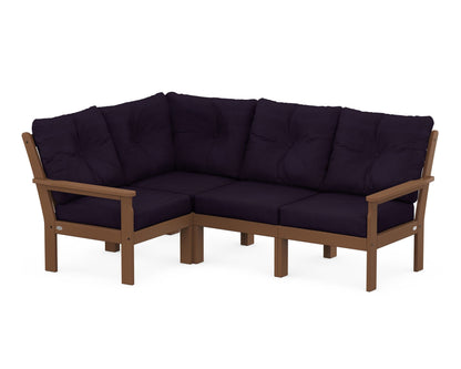 POLYWOOD® Vineyard 4-Piece Sectional in Teak / Navy Linen