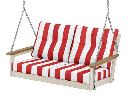 POLYWOOD® Vineyard Deep Seating Swing in Sand / Natural / Cabana Stripe Crimson