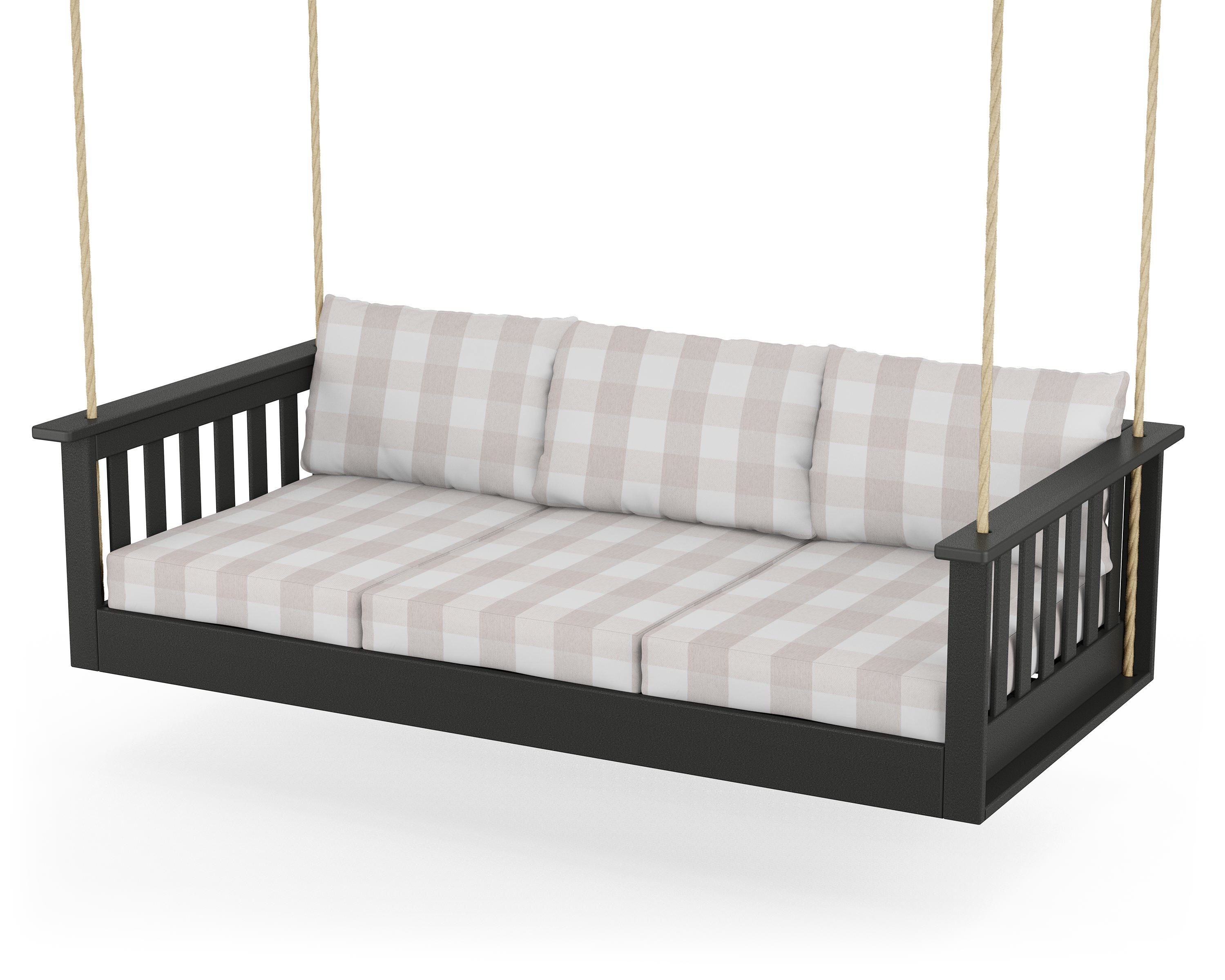 POLYWOOD® Vineyard Daybed Swing in Black / Buffalo Plaid Dune Burlap