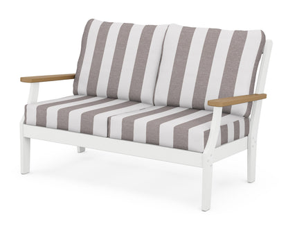 POLYWOOD® Braxton Deep Seating Loveseat in White / Natural / Cabana Stripe Grey Mist