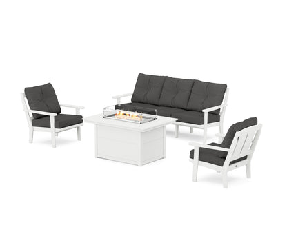 POLYWOOD® Mission Deep Seating Fire Pit Table Set in White / Spectrum Carbon