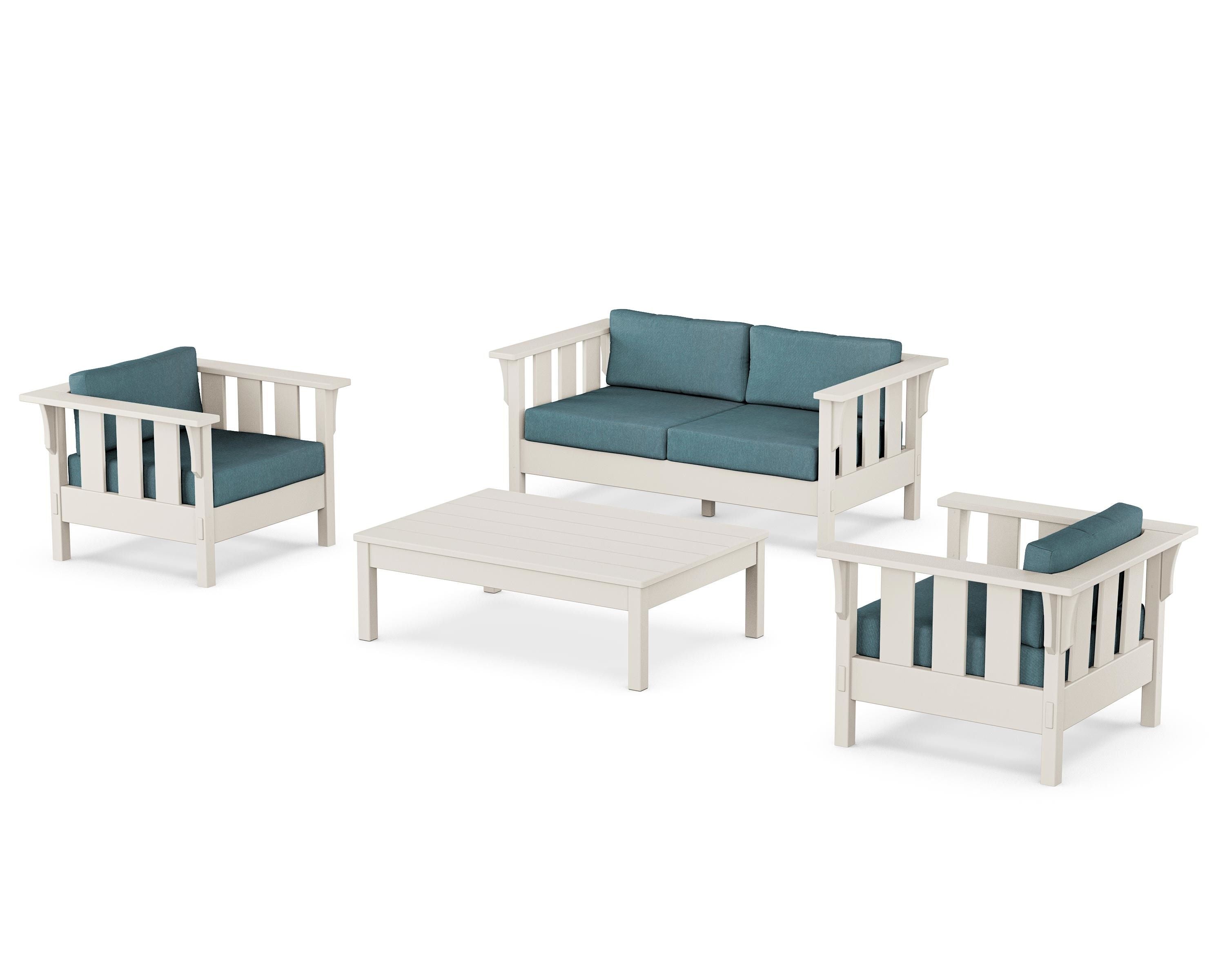 Martha Stewart by POLYWOOD® Acadia 4-Piece Deep Seating Set with Loveseat in Sand / Ocean Teal