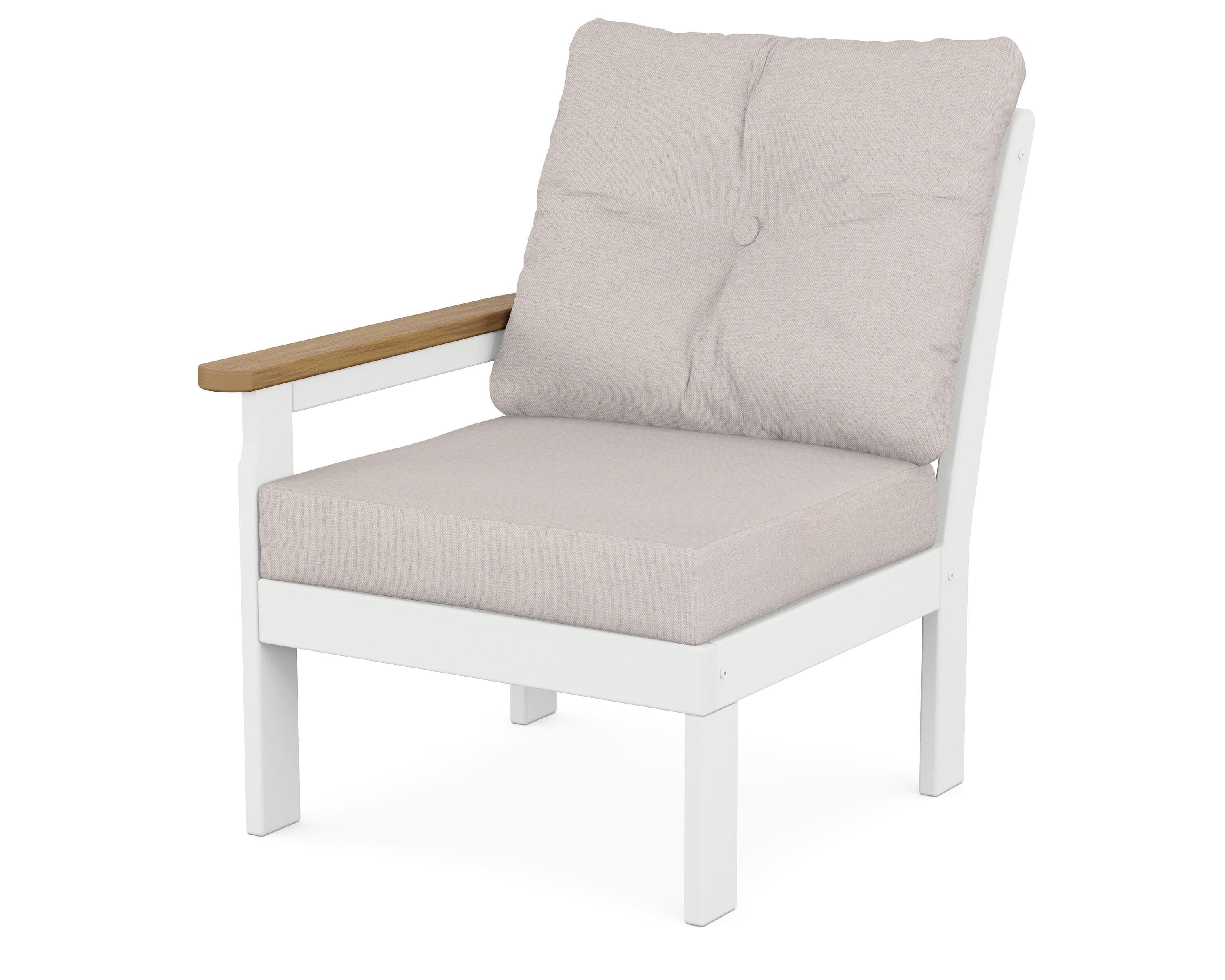 POLYWOOD® Vineyard Modular Left Arm Chair in White / Natural / Dune Burlap